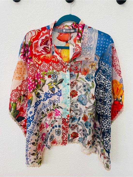 Johnny Was Tops - Johnny Was Multicolor Patchwork Floral Button-Down Shirt